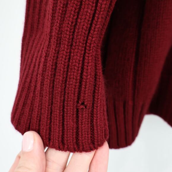 Loro Piana 100% Baby Cashmere Chunky Knit Bordeaux Red Cardigan Size 46 Flawed - Picture 9 of 12